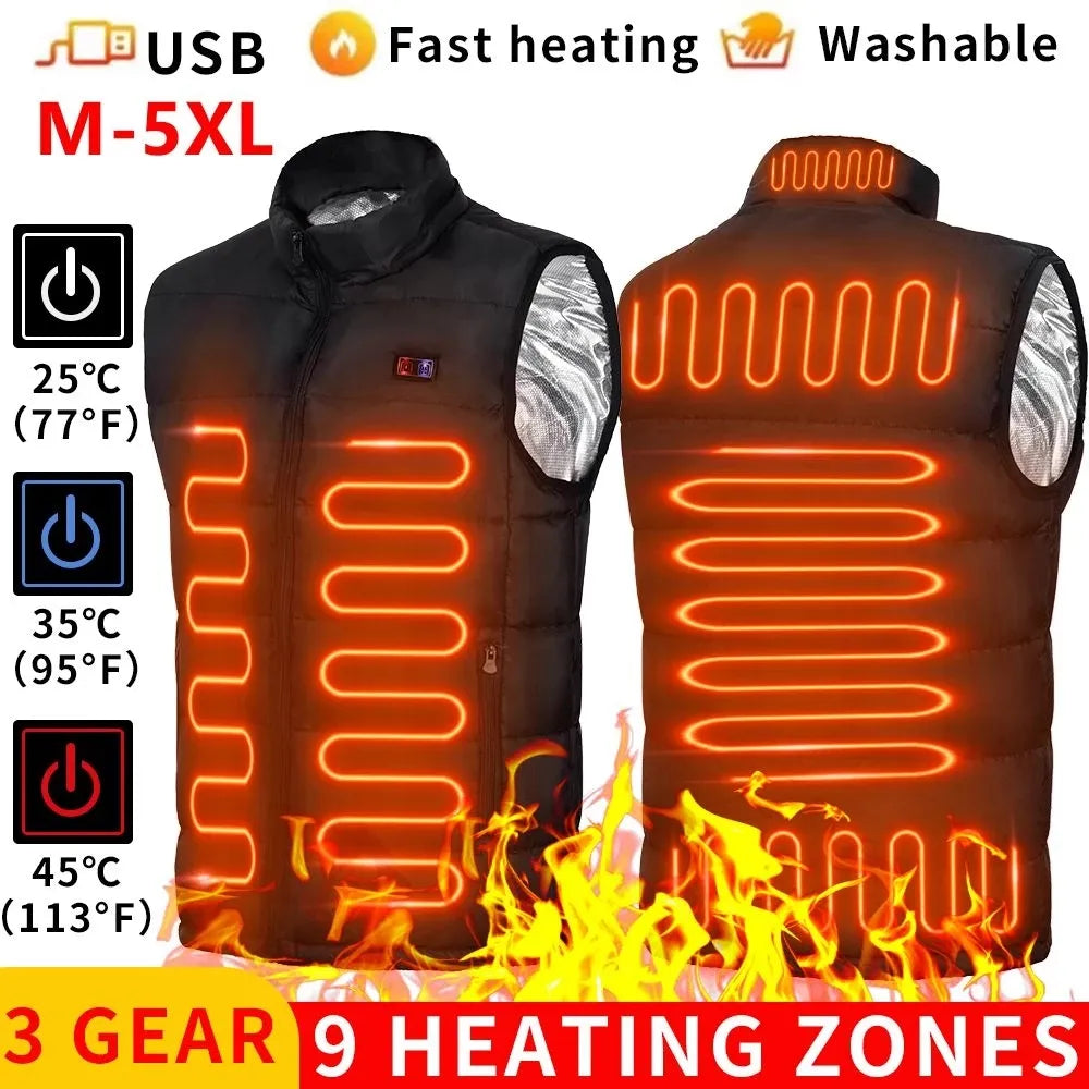 9 Heated Vest Zones Electric Heated Jackets Men Women Sportswear Heate –  Aha-Shop