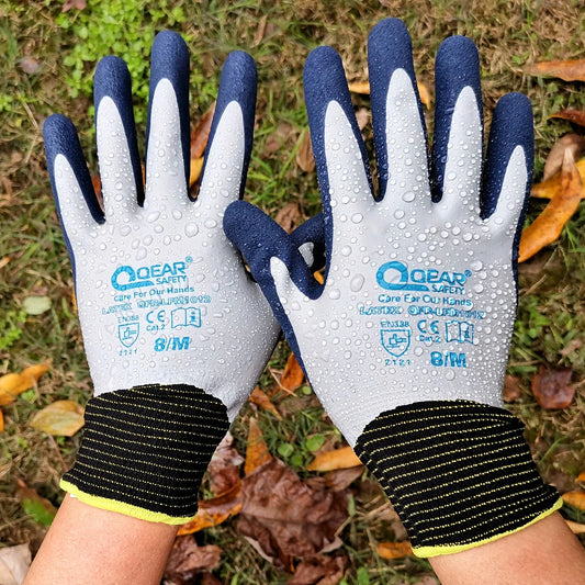 QearSafety Garden Work Gloves Fully latex Coated,Fully Dirty/Mud/Water Proof, Palm Sandy Latex For Anti-slip, Thorn Resistance