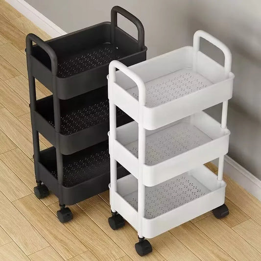 Trolley Organizer Auxiliary Cart With Wheels Kitchen Furniture Cabinet Storage Rack Mobile Plastic Bookshelf Vegetable Basket