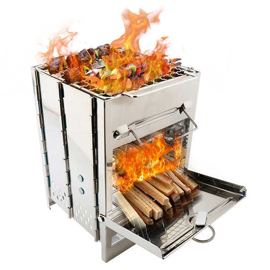 Edelstahl-Holzofen - Tomshoo Holzofen Portable faltbar Edelstahl Camping Herd mit Mini Holzkohle Grill Leichtgewicht Barbecue Grill