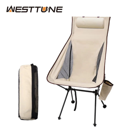 Westtune Portable Folding Camping Chair with Headrest Lightweight Tourist Chairs Aluminum Alloy Fishing Chair Outdoor Furniture