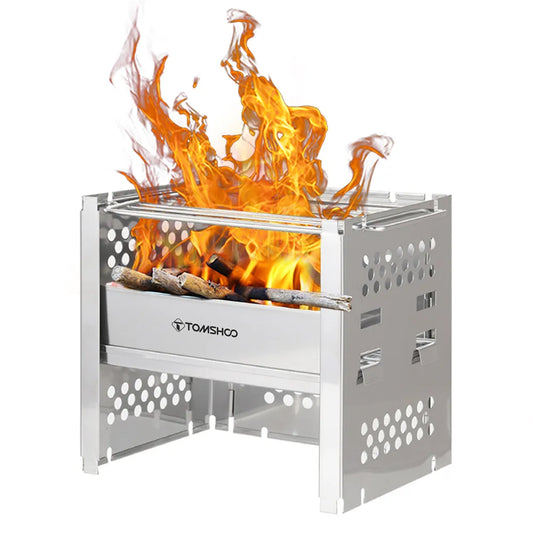 Edelstahl-Holzofen - Tomshoo Outdoor Camping Holzofen W Barbecue Grill Portable Holzofen Holzbrenner w BBQ Brennholz Halterung für Picknick