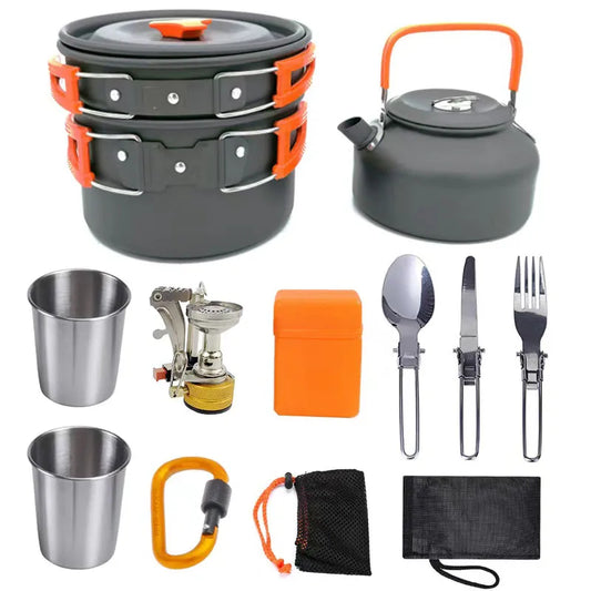 Camping Cooking Set Outdoor Aluminum Lightweight Equipment Camping Cookware Kit For Traveling Trekking Hiking Supplies