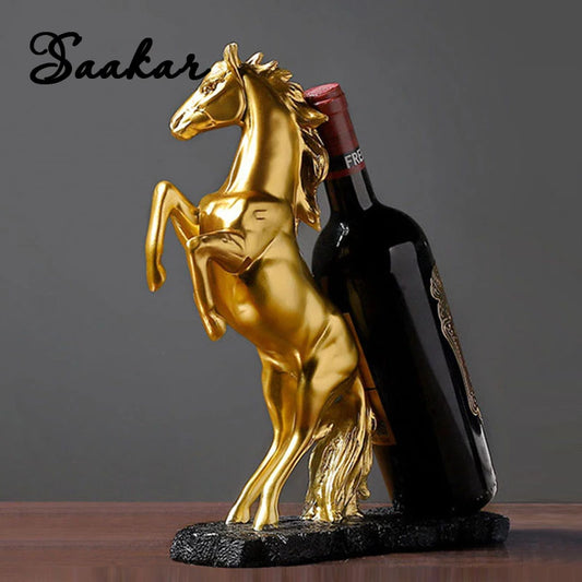 SAAKAR Resin Golden Warhorse Wine Rack Figurines Horse Bottle Holder Storage Decoration Accessorie Collection Home Interior Item