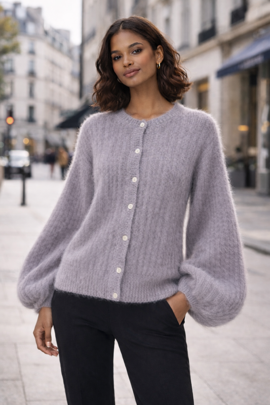 Kid Mohair Strickjacke mit Ballonärmeln