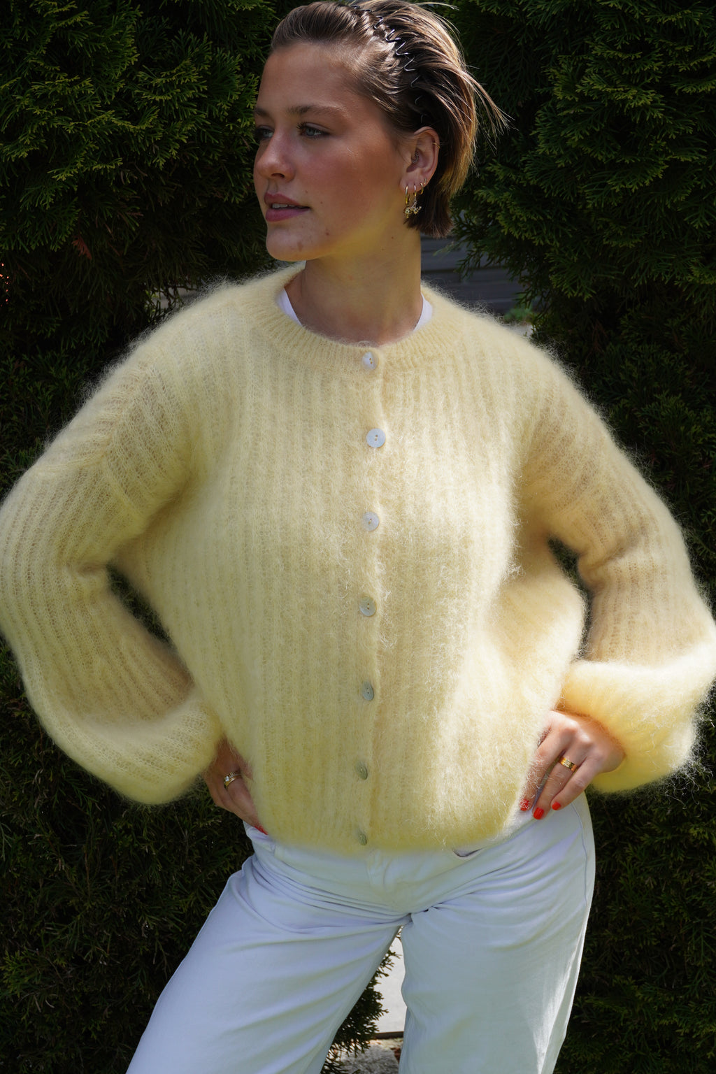 Kid Mohair Strickjacke mit Ballonärmeln