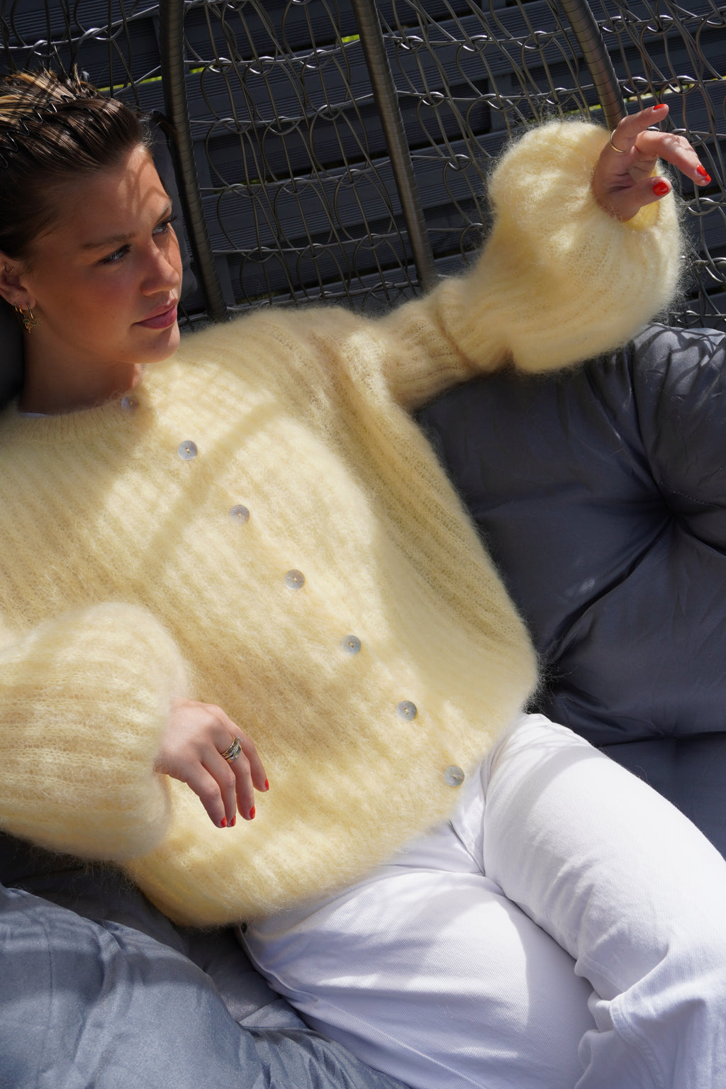 Kid Mohair Strickjacke mit Ballonärmeln