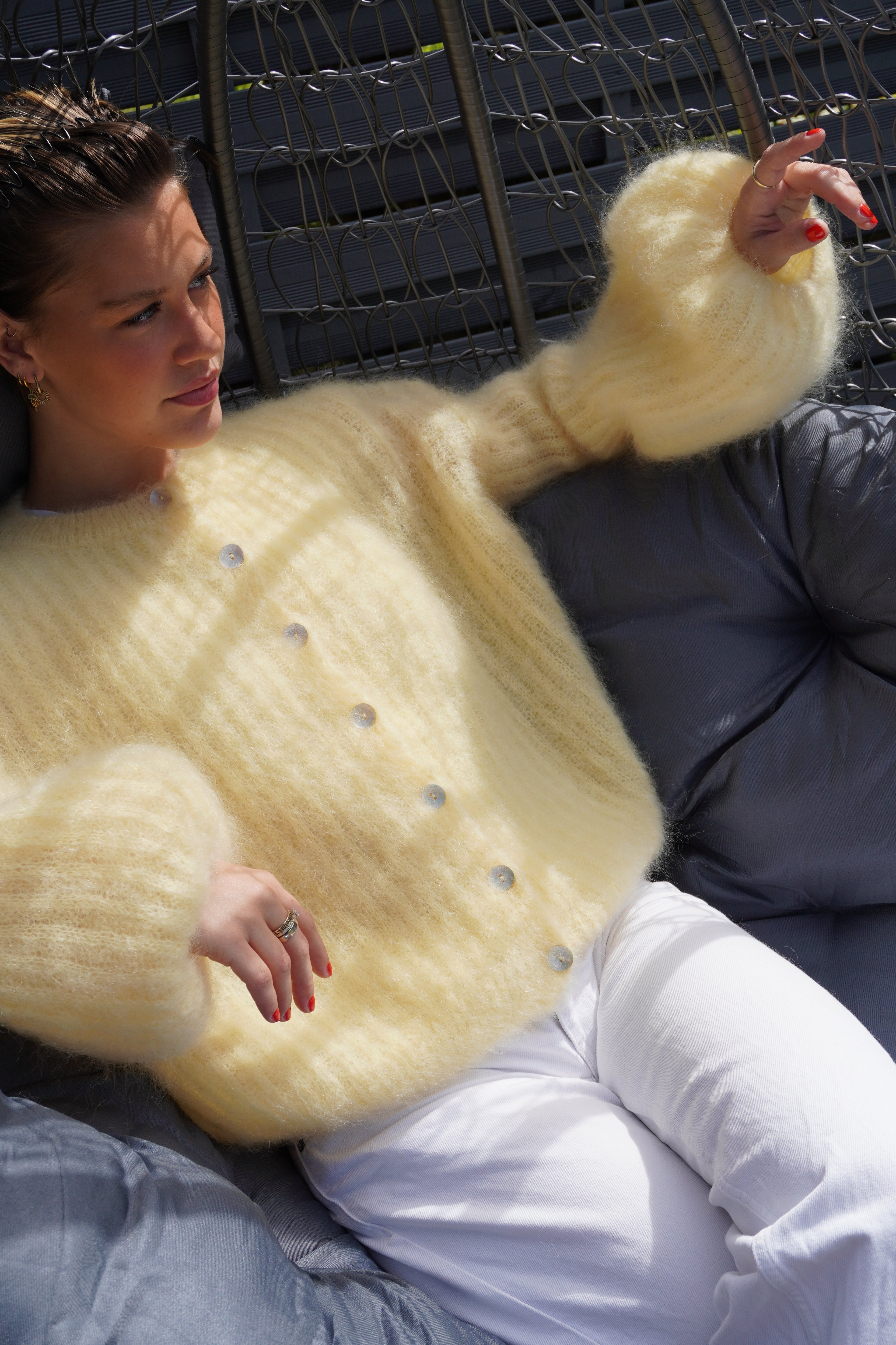 Kid Mohair Strickjacke mit Ballonärmeln