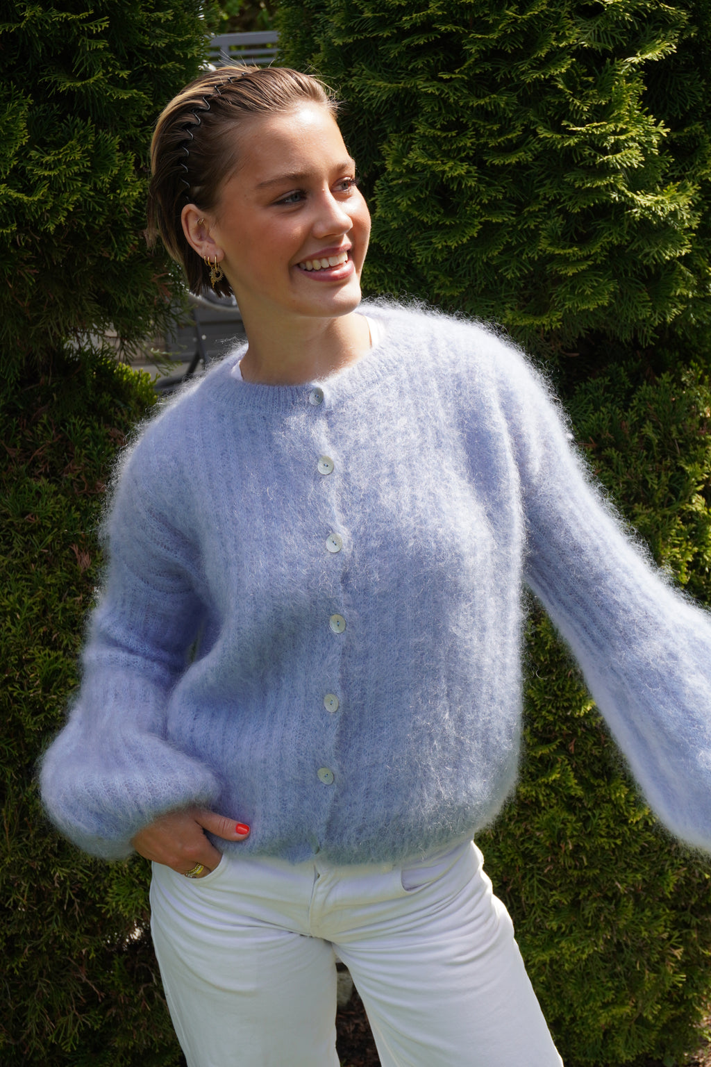 Kid Mohair Strickjacke mit Ballonärmeln