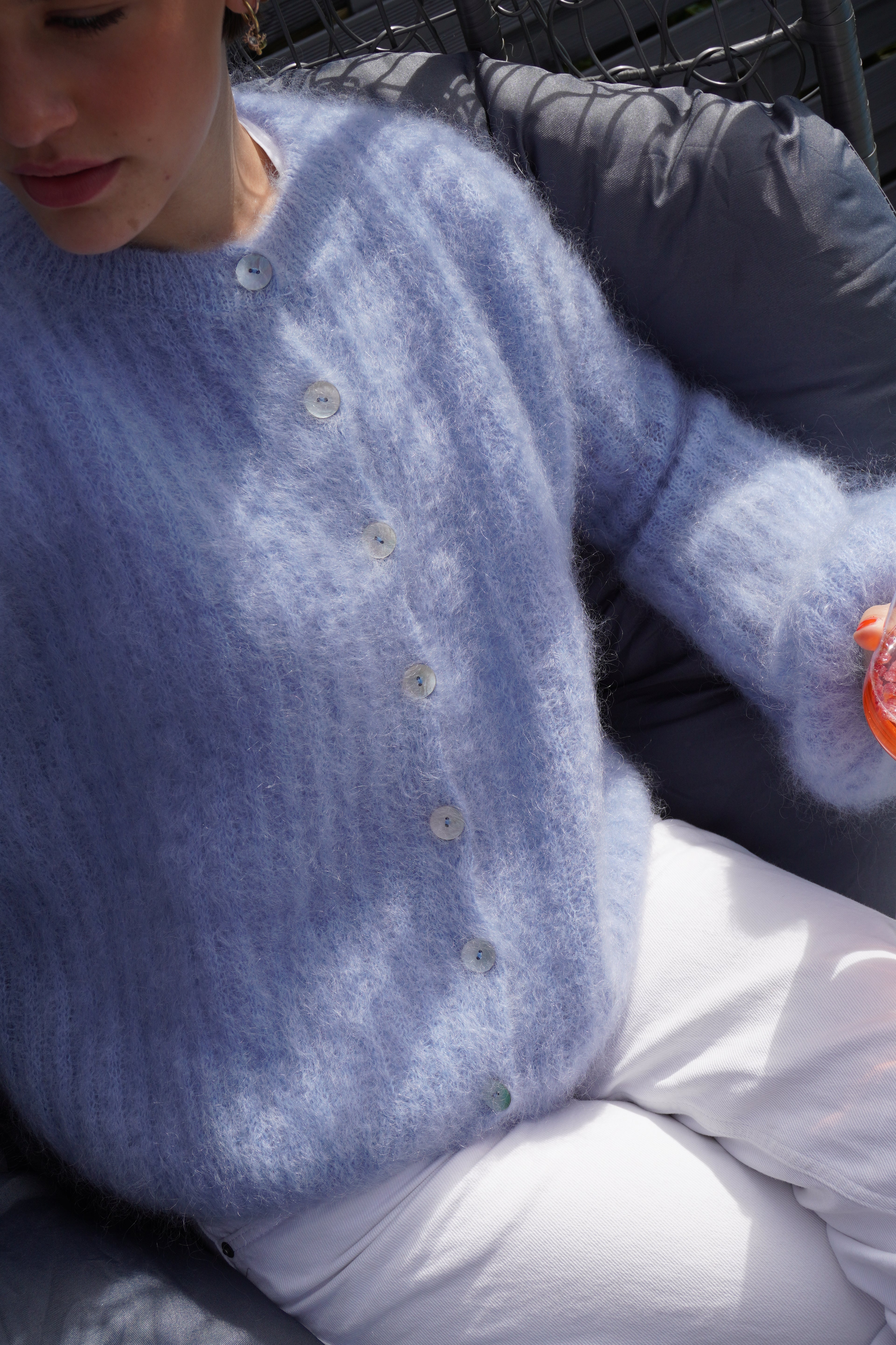 Kid Mohair Strickjacke mit Ballonärmeln