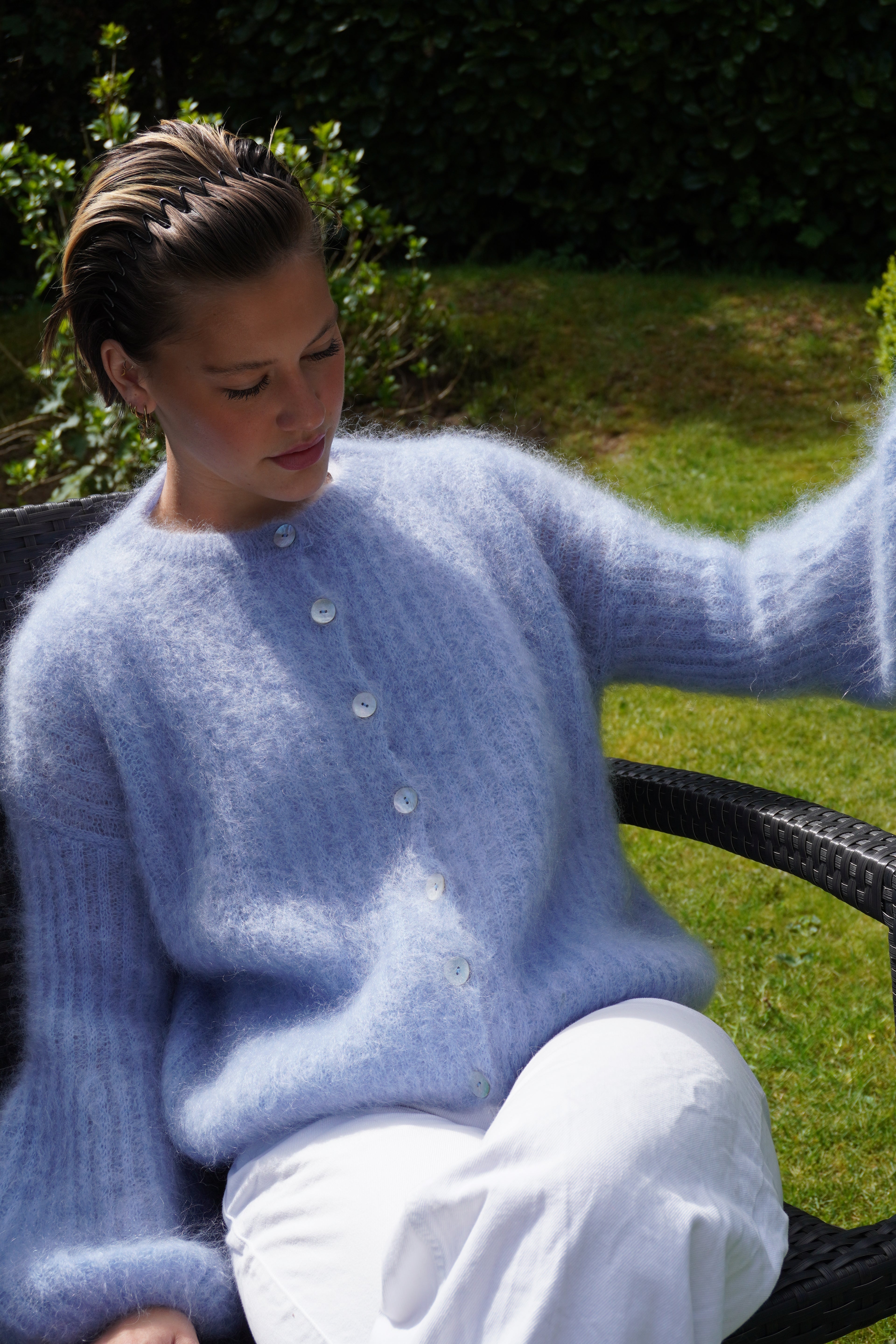 Kid Mohair Strickjacke mit Ballonärmeln