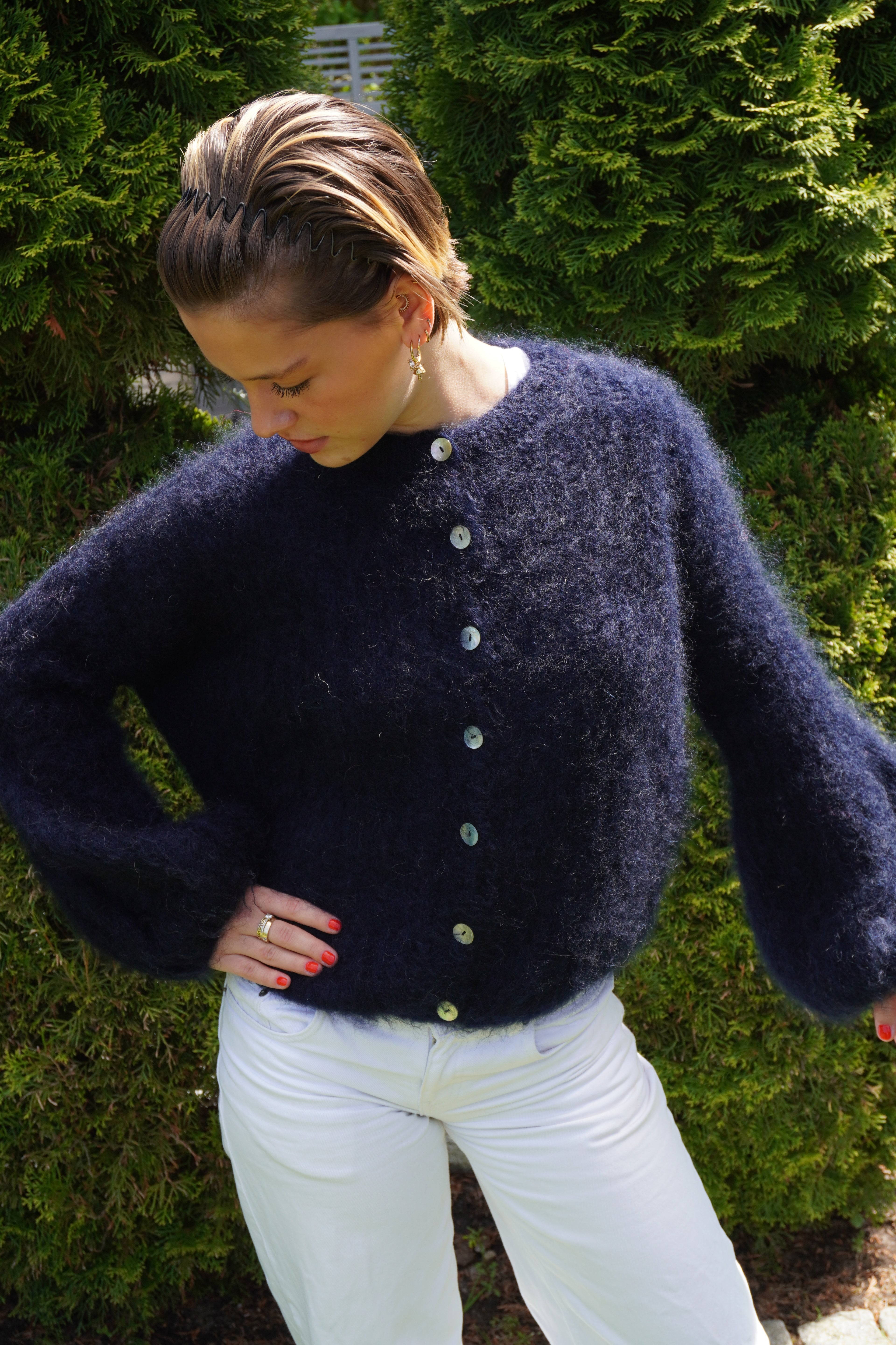 Kid Mohair Strickjacke mit Ballonärmeln