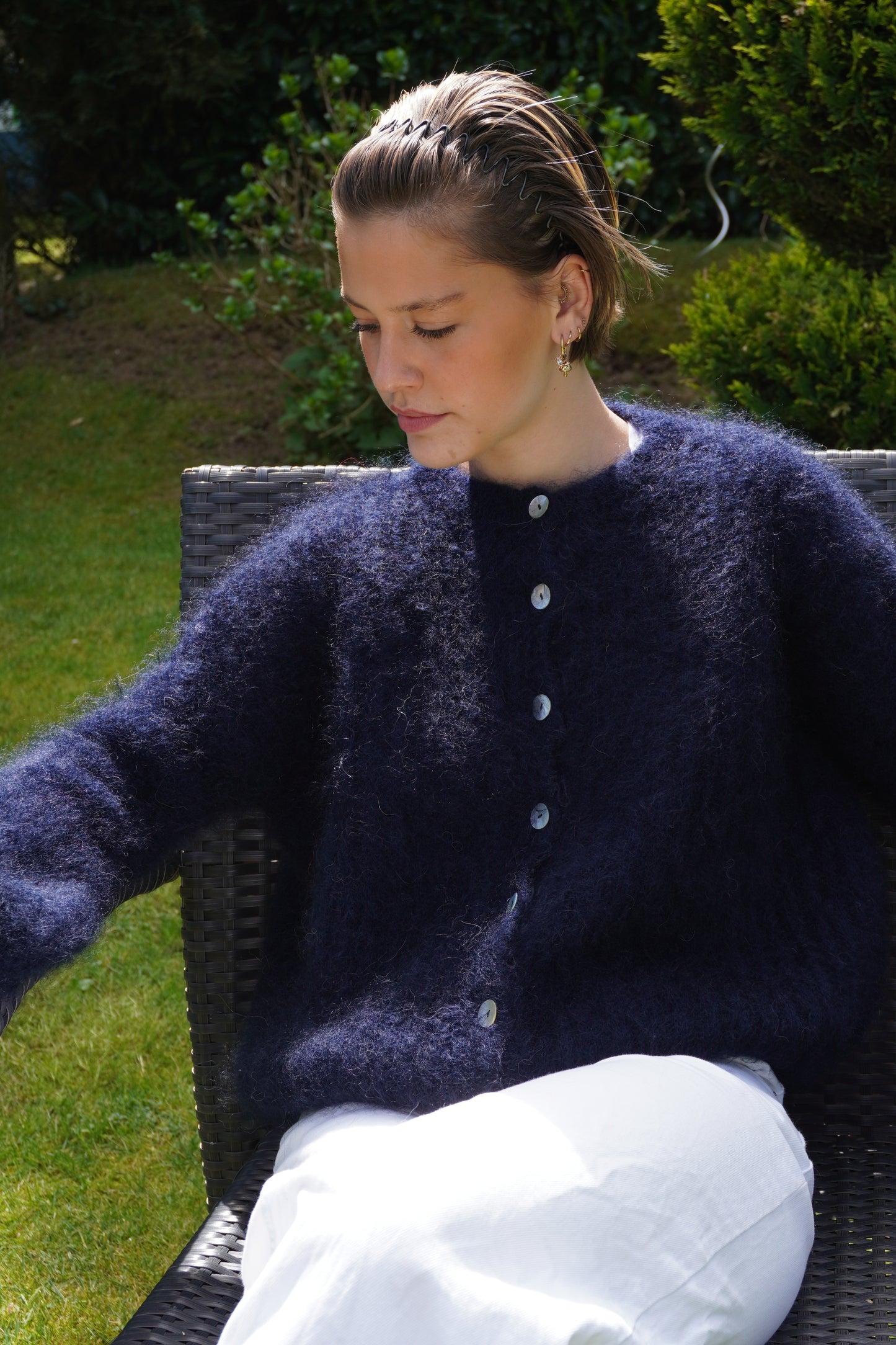 Kid Mohair Strickjacke mit Ballonärmeln