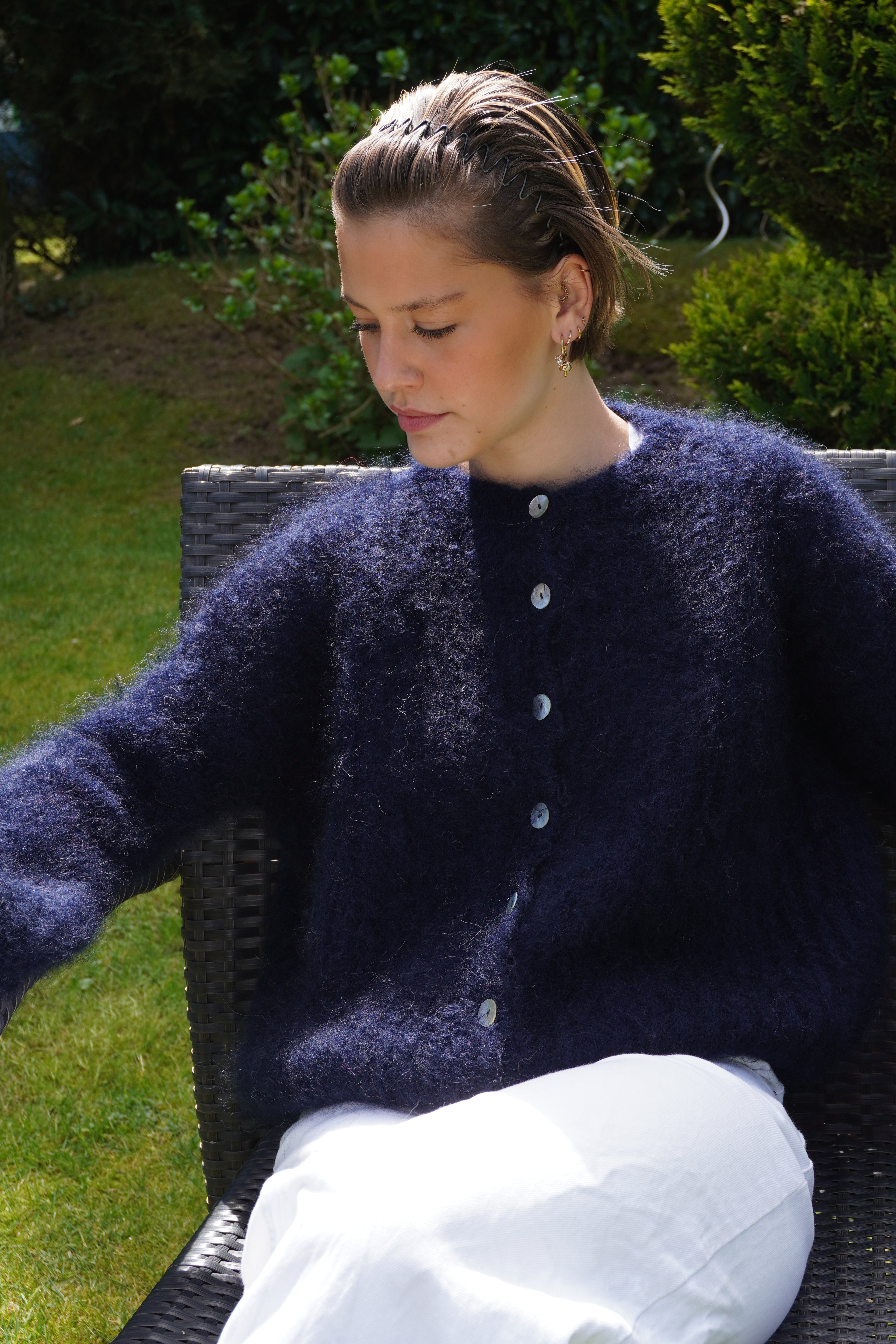 Kid Mohair Strickjacke mit Ballonärmeln
