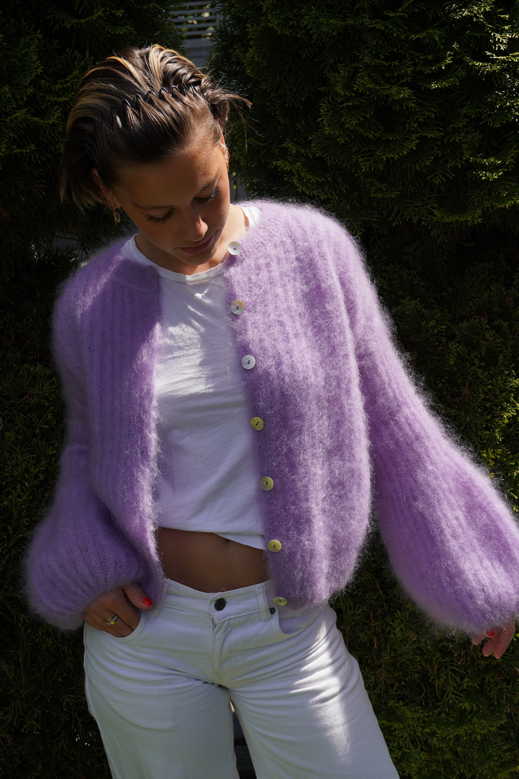 Kid Mohair Strickjacke mit Ballonärmeln