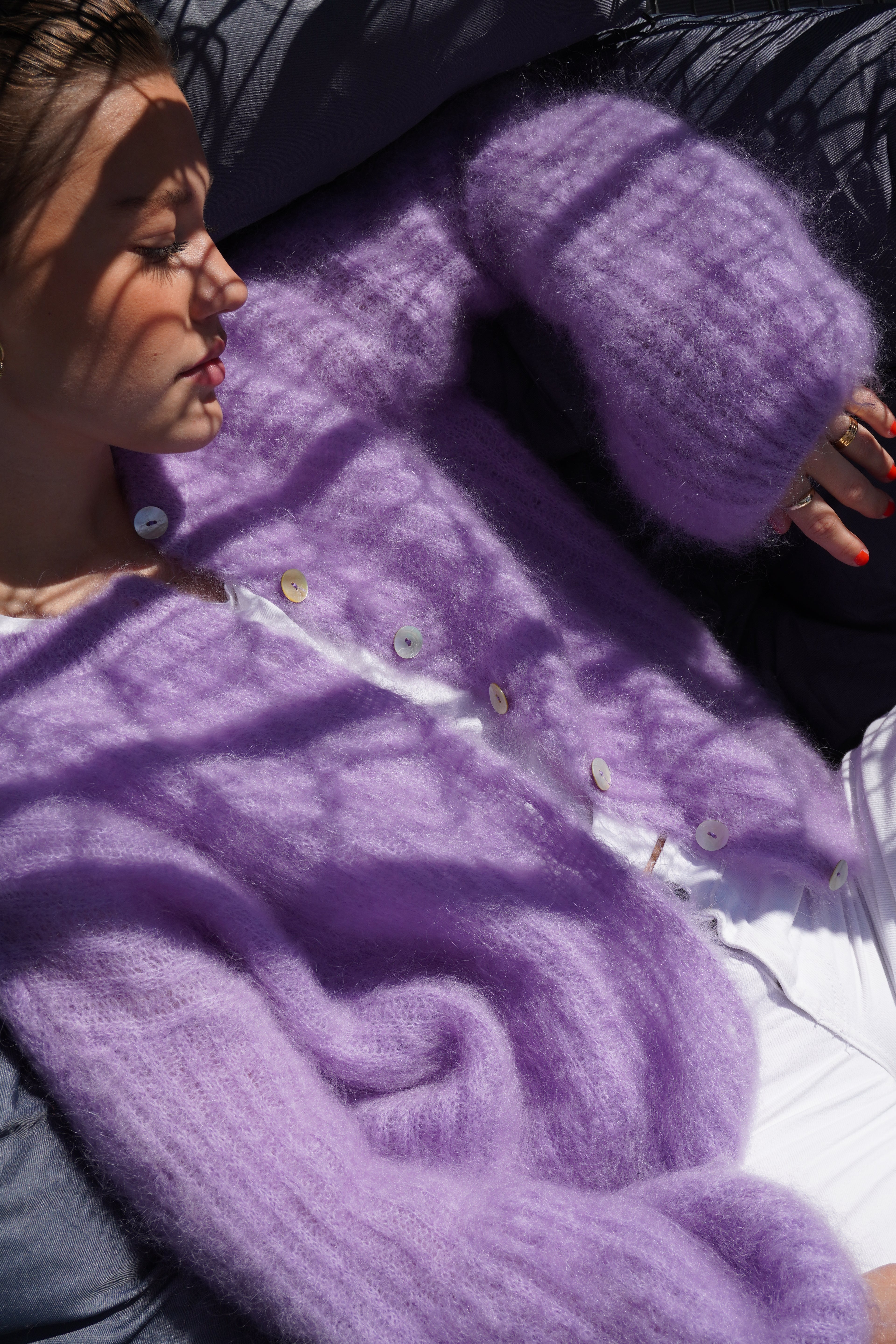 Kid Mohair Strickjacke mit Ballonärmeln