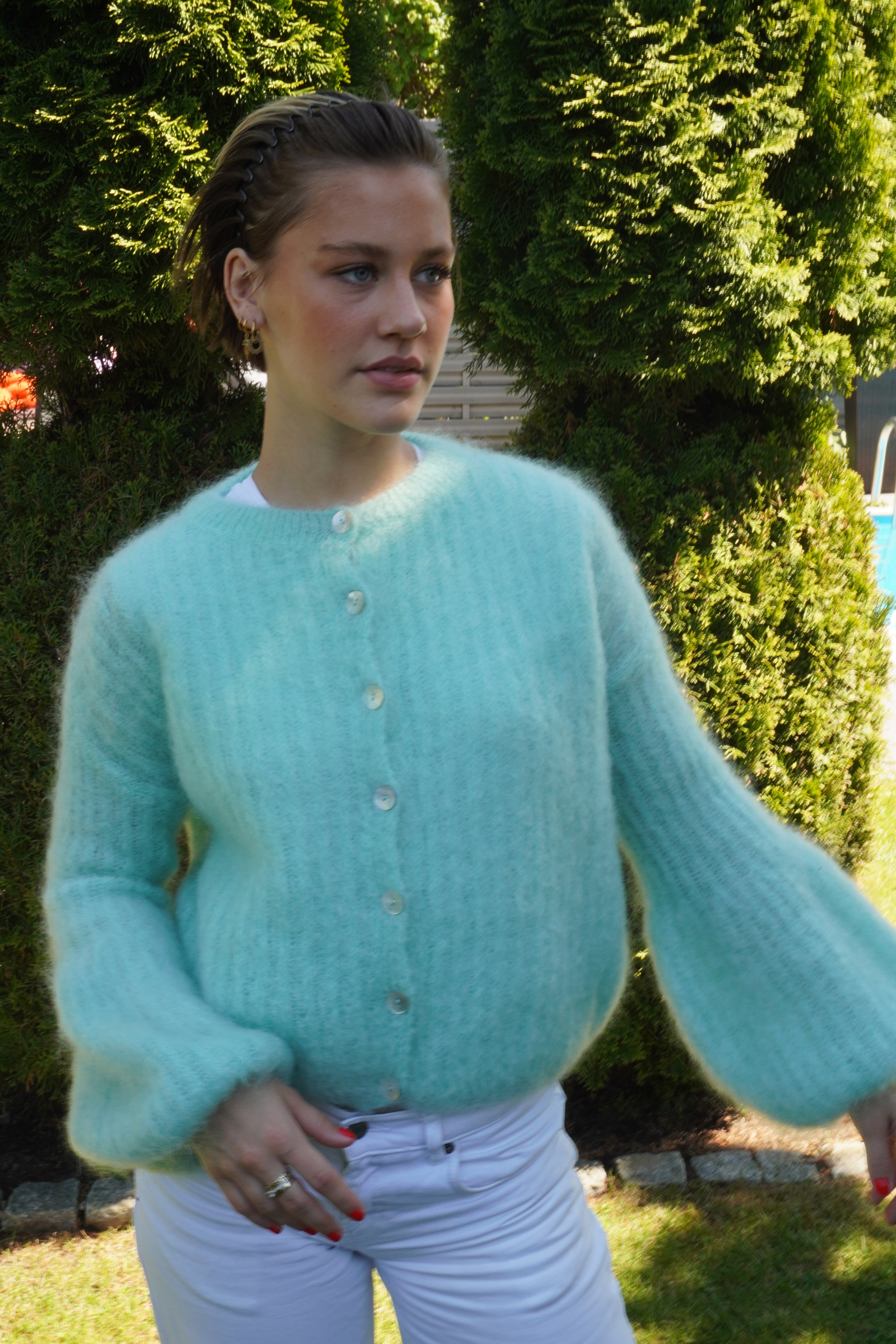 Kid Mohair Strickjacke mit Ballonärmeln