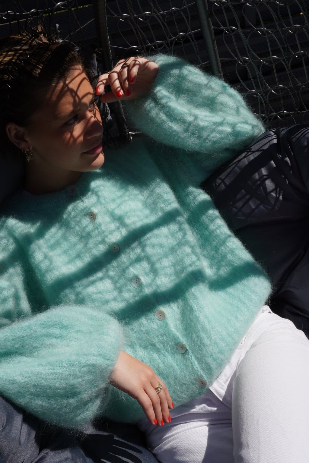 Kid Mohair Strickjacke mit Ballonärmeln