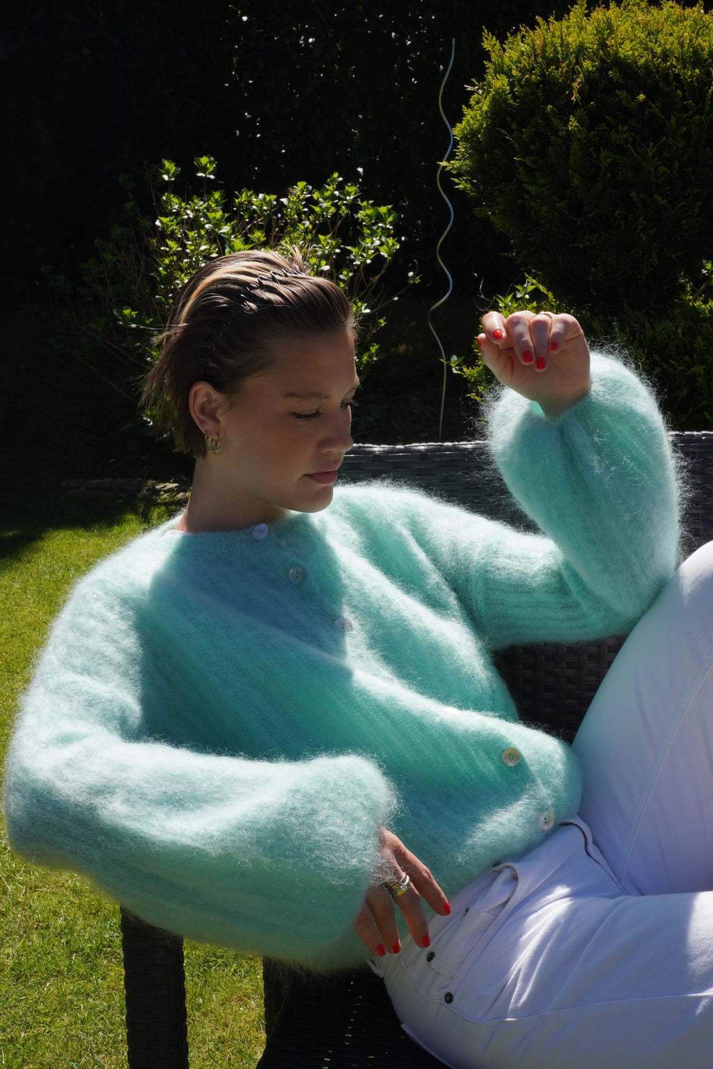 Kid Mohair Strickjacke mit Ballonärmeln